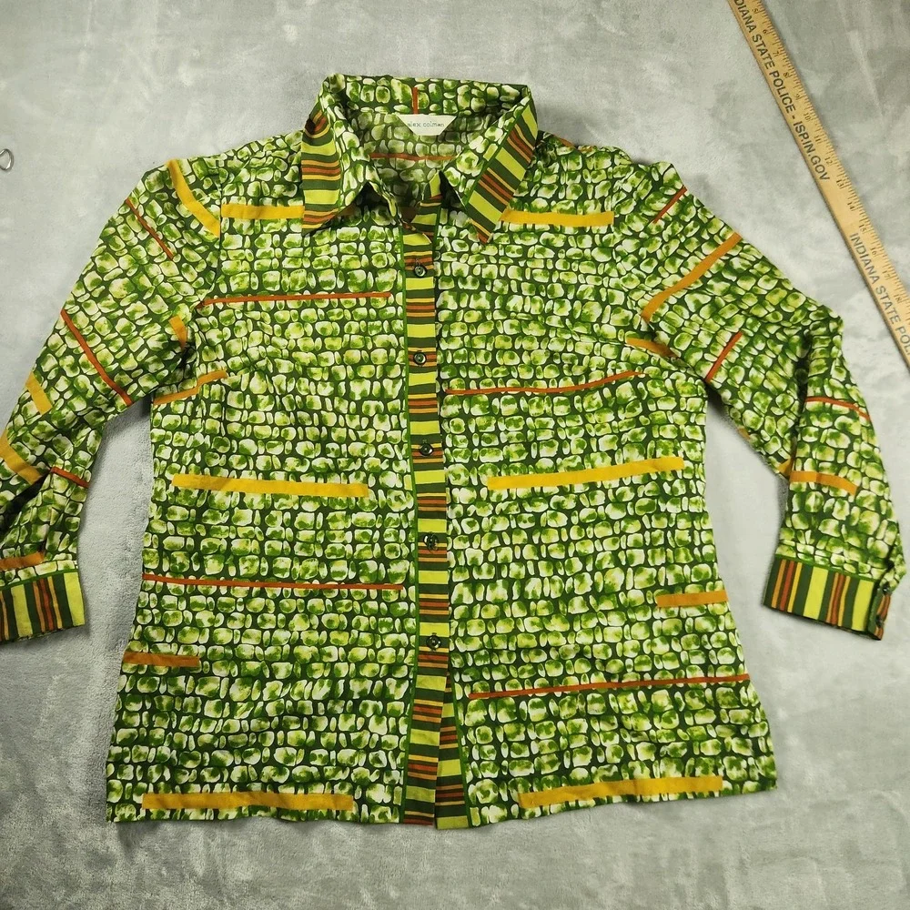 Vintage Alex Coleman California Womens  Blouse 60s 70s Mod Festival Green Size L